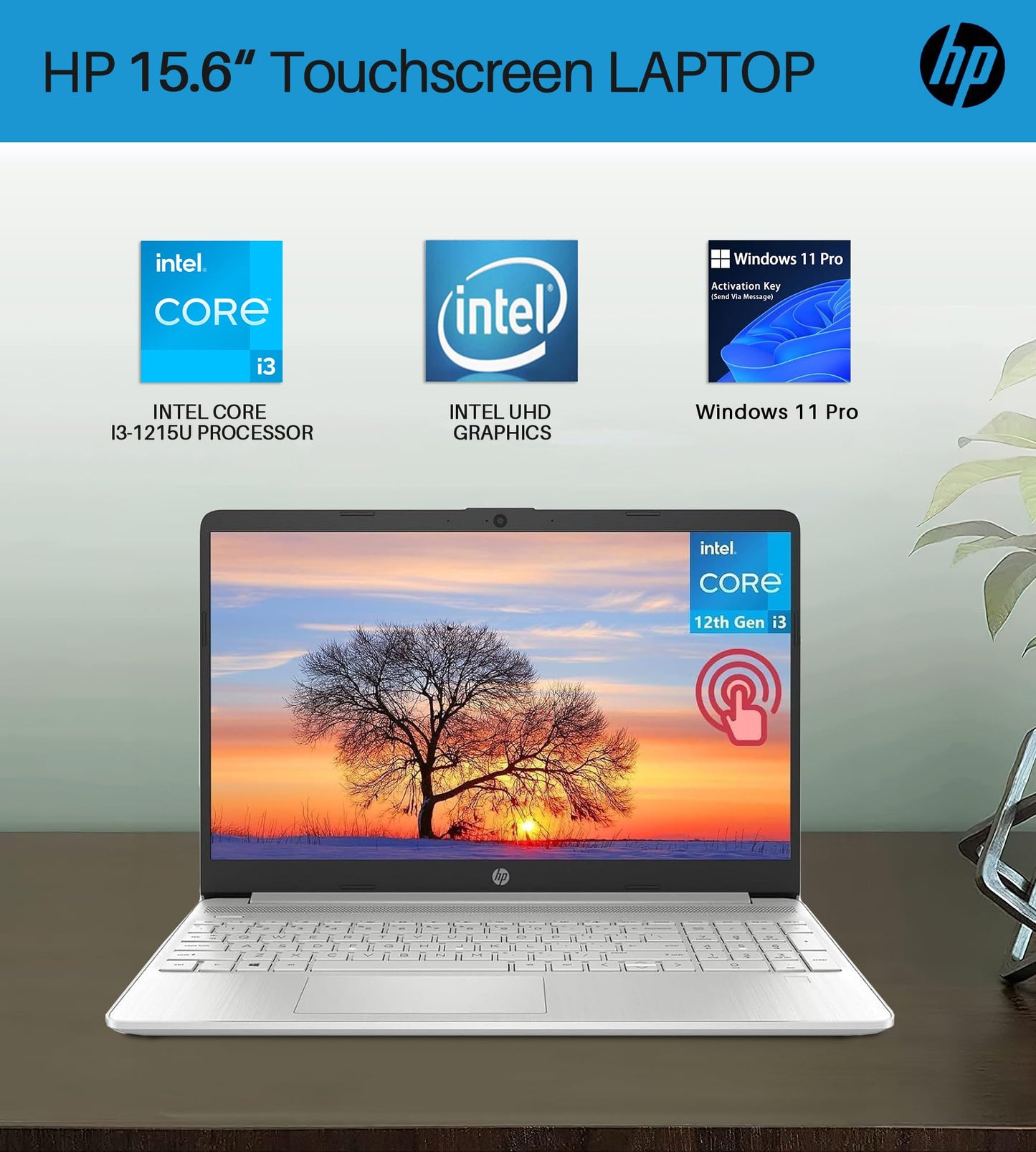 HP 2024 15.6" Touchscreen Laptop - with Microsoft Office Lifetime License, Intel i3-1215U, 32GB RAM, 1TB SSD, Long Battery Life, Micro-Edge, Bluetooth, Wi-Fi, Thin & Light, Windows 11 Pro